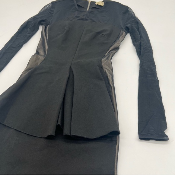 Torn by Ronny Kobo Black Long Mesh Sleeve Peplum Bodycon Dress Size Small - Picture 5 of 11